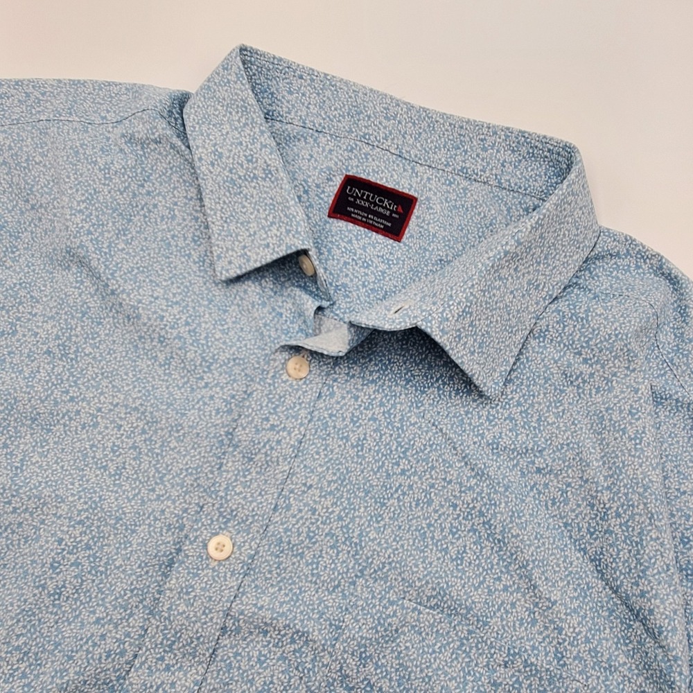 UNTUCKit Mens XXXL Blue White Micro Floral Short Sleeve Performance Shirt 3XL